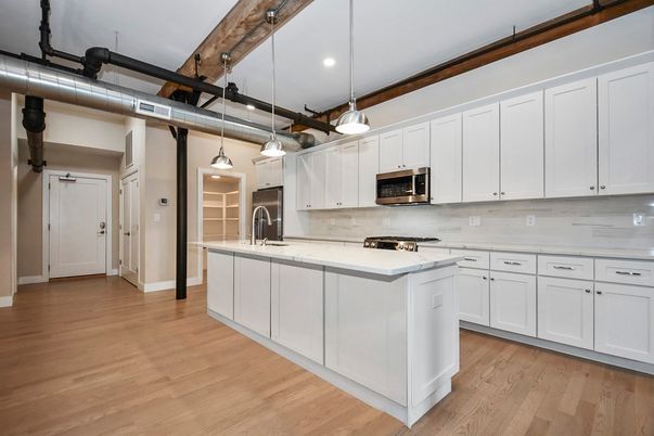 Interior, Kitchen, Pendant Lights, Recessed Lighting, Wood Texture Flooring