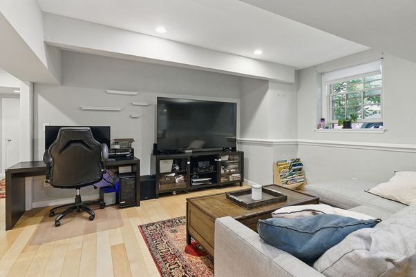 Home Office, Interior, Living room, Recessed Lighting, Wood Texture Flooring