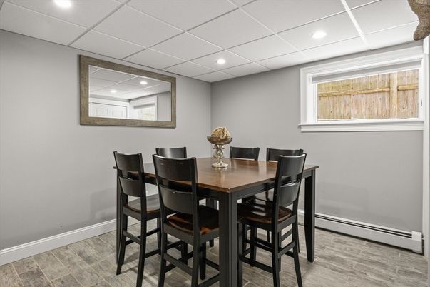 Dining room, Interior, Recessed Lighting, Wood Texture Flooring