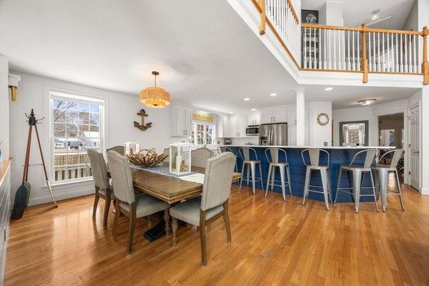 Dining room, Interior, Kitchen, Recessed Lighting, Stainless Steel Appliances, Wood Texture Flooring