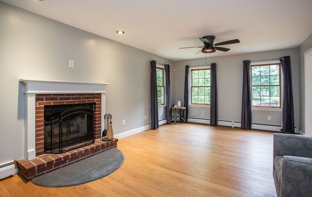 Fireplace, Interior, Recessed Lighting, Wood Texture Flooring