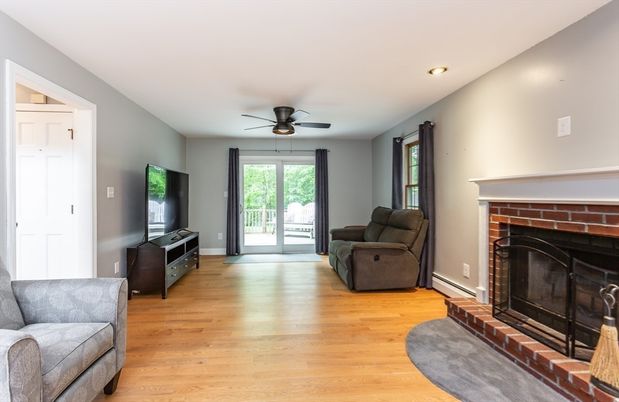 Fireplace, Interior, Recessed Lighting, Wood Texture Flooring
