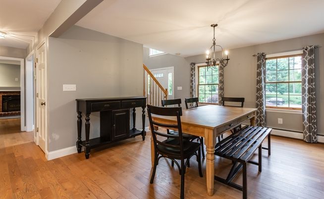 Chandelier, Dining room, Interior, Wood Texture Flooring