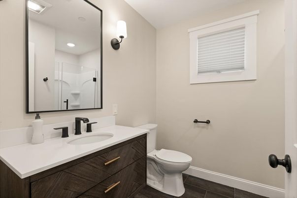 Bathroom, Interior, Recessed Lighting, Wood Texture Flooring