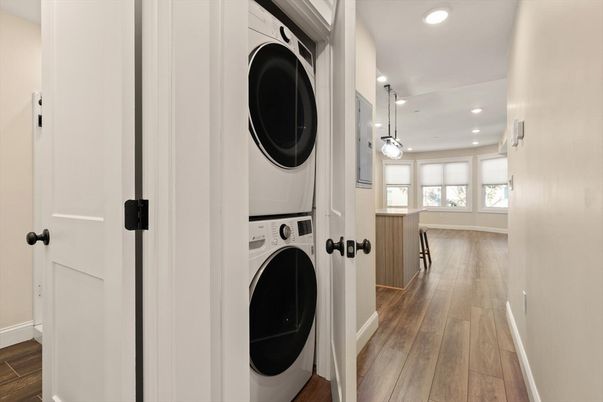 Interior, Pendant Lights, Recessed Lighting, Utility Closets, Washer, Wood Texture Flooring