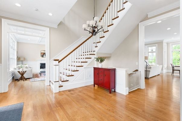 Fireplace, Interior, Living room, Pendant Lights, Recessed Lighting, Wood Texture Flooring