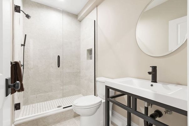 Bathroom, Glass Shower, Interior, Recessed Lighting