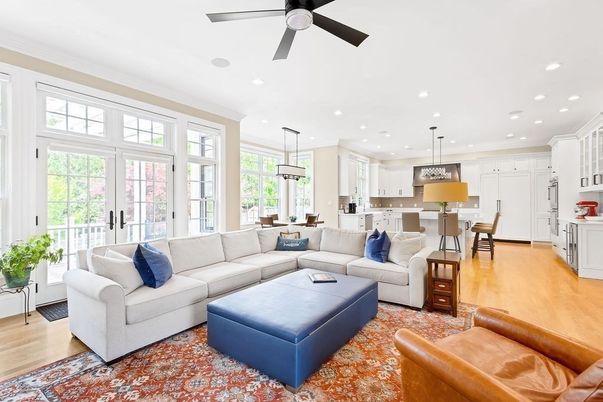 Dining room, Interior, Kitchen, Living room, Pendant Lights, Recessed Lighting, Stainless Steel Appliances, Wood Texture Flooring