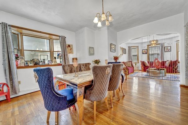 Dining room, Interior, Living room, Pendant Lights, Wood Texture Flooring