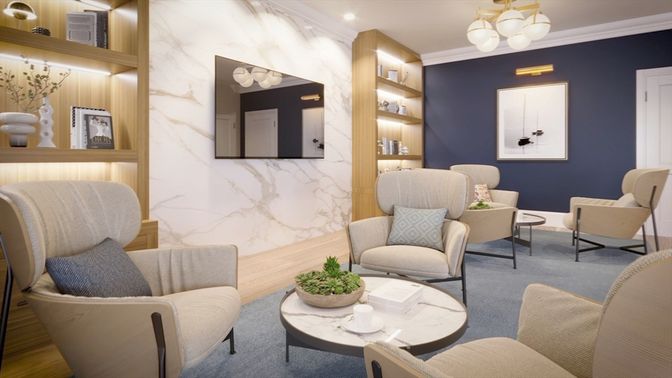 Interior, Living room, Marble Walls, Recessed Lighting