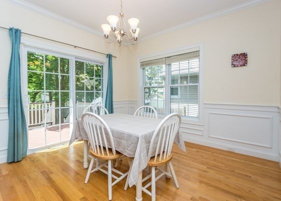 Chandelier, Dining room, Interior, Wood Texture Flooring