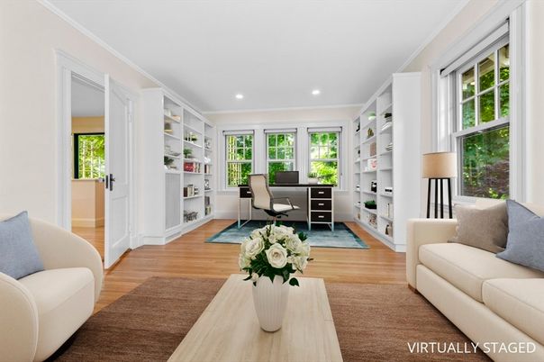Home Office, Interior, Recessed Lighting, Wood Texture Flooring