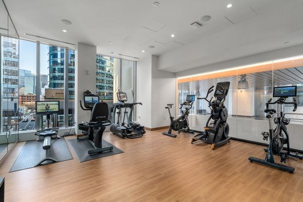 Fitness Equipment, Interior, Recessed Lighting, Wood Texture Flooring