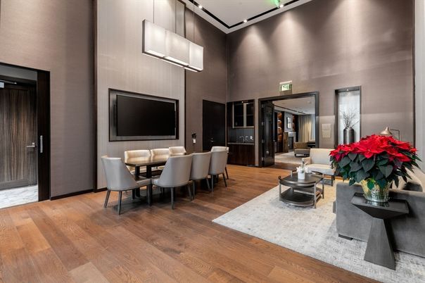 Dining room, Interior, Living room, Pendant Lights, Wood Texture Flooring