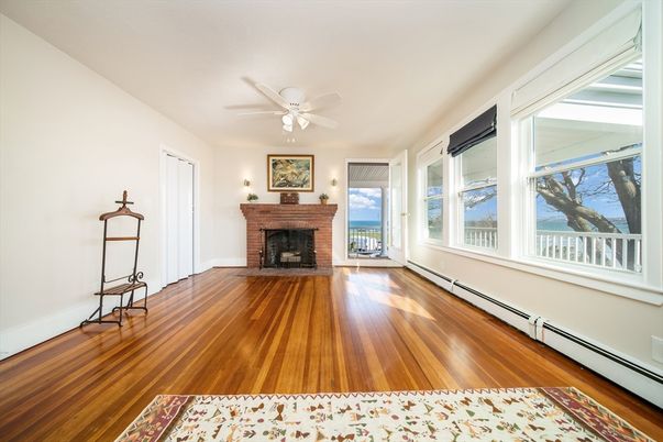Empty room, Fireplace, Interior, Water, Wood Texture Flooring