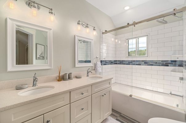 Bathroom, Dual Sink Vanities, Glass Shower, Interior, Recessed Lighting