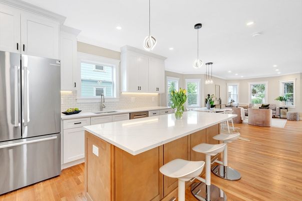 Interior, Kitchen, Living room, Pendant Lights, Recessed Lighting, Stainless Steel Appliances, Wood Texture Flooring