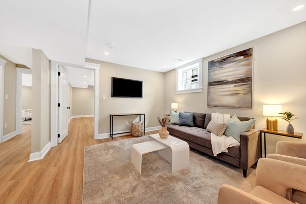 Interior, Living room, Recessed Lighting, Wood Texture Flooring