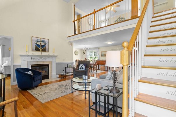 Dining room, Fireplace, Interior, Living room, Wood Texture Flooring