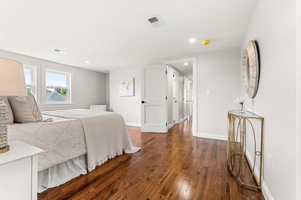 Bedroom, Interior, Recessed Lighting, Wood Texture Flooring