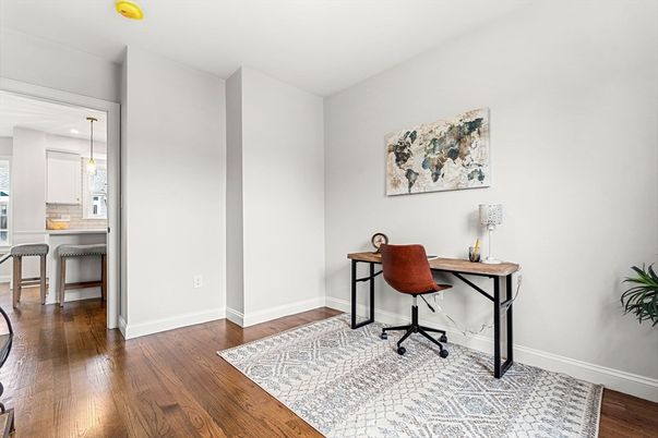 Home Office, Interior, Pendant Lights, Wood Texture Flooring