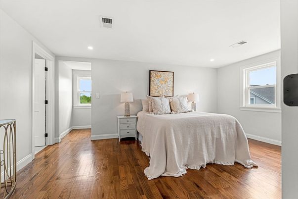 Bedroom, Interior, Recessed Lighting, Wood Texture Flooring