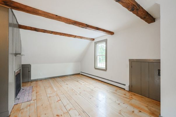 Empty room, Fireplace, Interior, Wooden Beams, Wood Texture Flooring