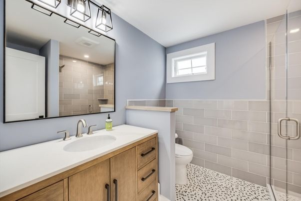 Bathroom, Glass Shower, Interior, Recessed Lighting