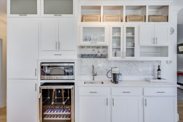 Interior, Kitchen, Marble Walls, Stainless Steel Appliances, Wood Texture Flooring