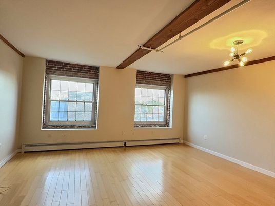 Empty room, Interior, Stone Walls, Wooden Beams, Wood Texture Flooring
