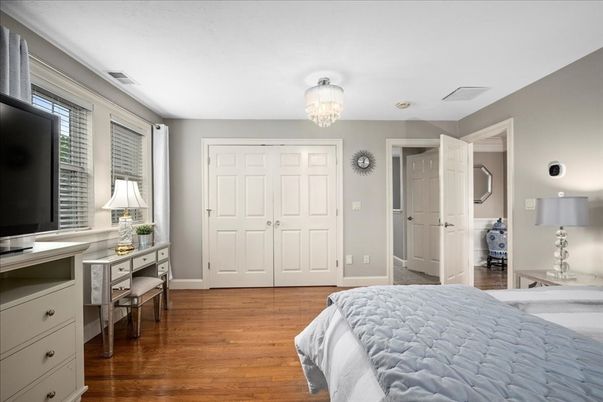 Bedroom, Chandelier, Interior, Wood Texture Flooring
