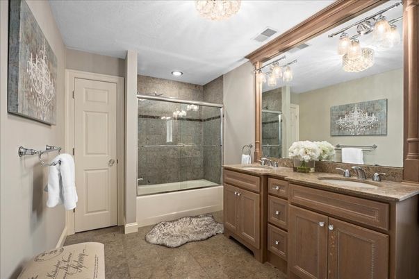Bathroom, Dual Sink Vanities, Glass Shower, Interior, Recessed Lighting
