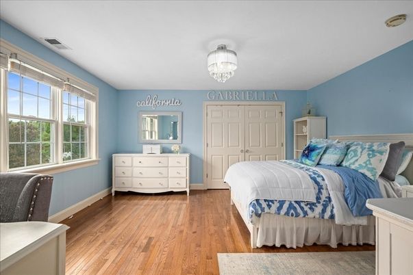 Bedroom, Chandelier, Interior, Wood Texture Flooring