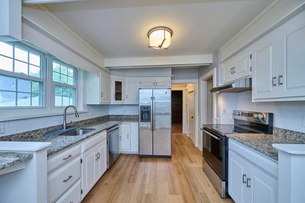 Interior, Kitchen, Stainless Steel Appliances, Wood Texture Flooring