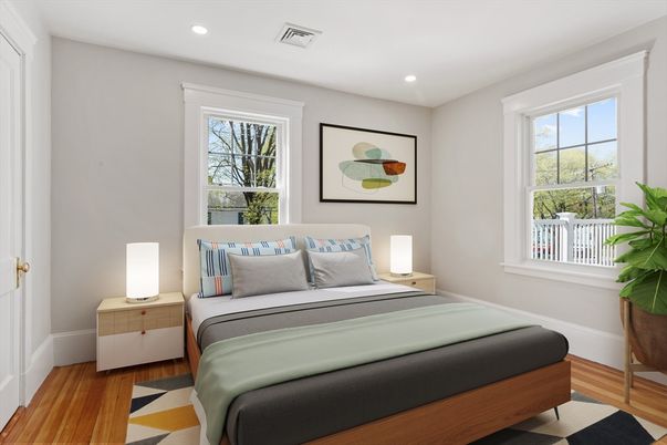 Bedroom, Interior, Recessed Lighting, Wood Texture Flooring