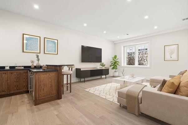 Interior, Living room, Recessed Lighting, Wood Texture Flooring