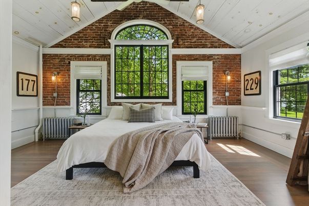 Bedroom, Interior, Stone Walls, Wood Texture Flooring