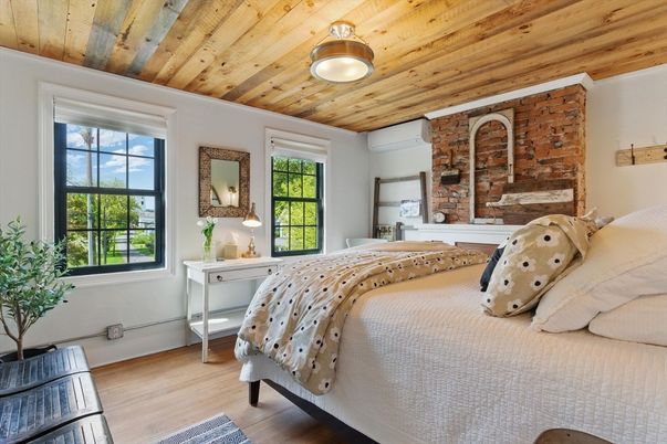 Bedroom, Interior, Stone Walls, Wooden Ceilings, Wood Texture Flooring