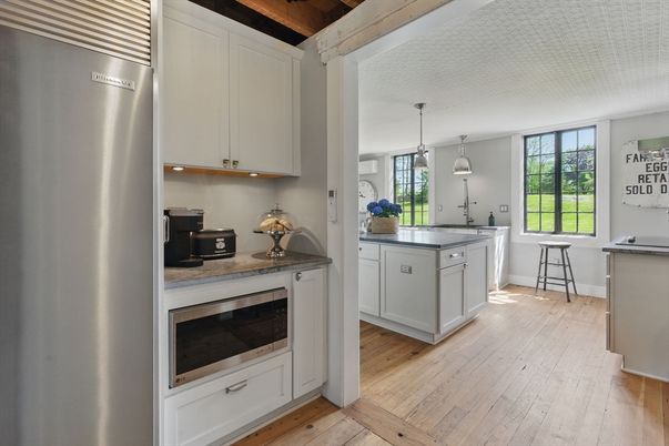 Interior, Kitchen, Pendant Lights, Stainless Steel Appliances, Wooden Ceilings, Wood Texture Flooring
