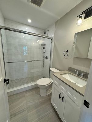 Bathroom, Glass Shower, Interior, Recessed Lighting