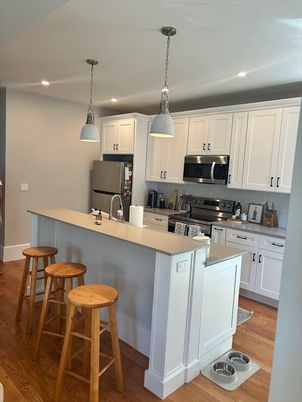 Interior, Kitchen, Pendant Lights, Recessed Lighting, Wood Texture Flooring