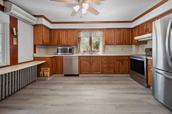 Interior, Kitchen, Stainless Steel Appliances, Wood Texture Flooring