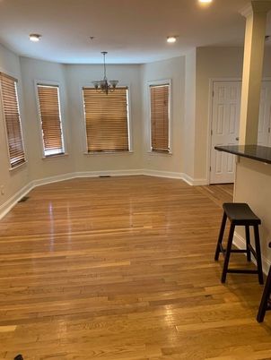 Chandelier, Empty room, Interior, Recessed Lighting, Wood Texture Flooring