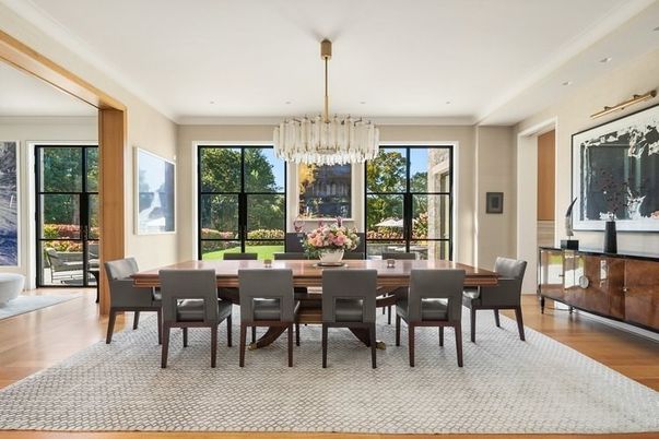 Chandelier, Dining room, Interior, Recessed Lighting, Wood Texture Flooring