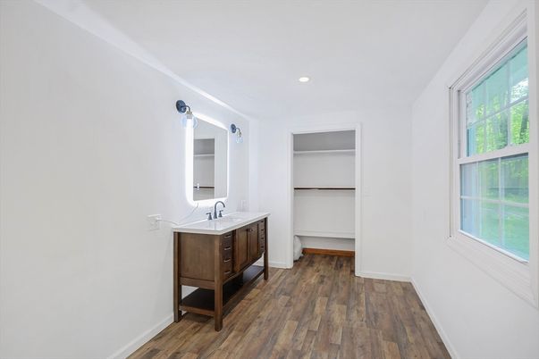 Bathroom, Interior, Recessed Lighting, Wood Texture Flooring