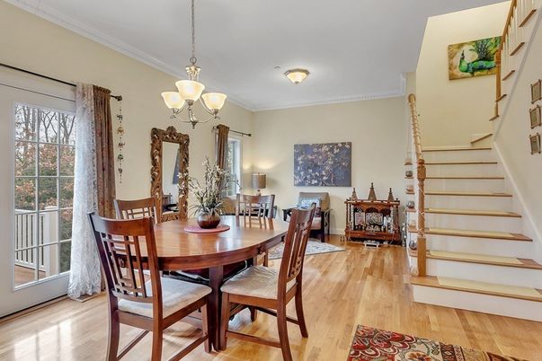 Chandelier, Dining room, Interior, Wood Texture Flooring
