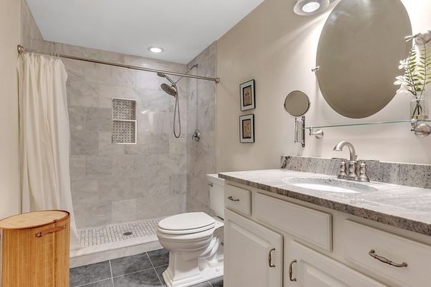Bathroom, Interior, Marble Walls, Recessed Lighting