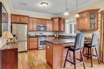 Interior, Kitchen, Pendant Lights, Stainless Steel Appliances, Wood Texture Flooring
