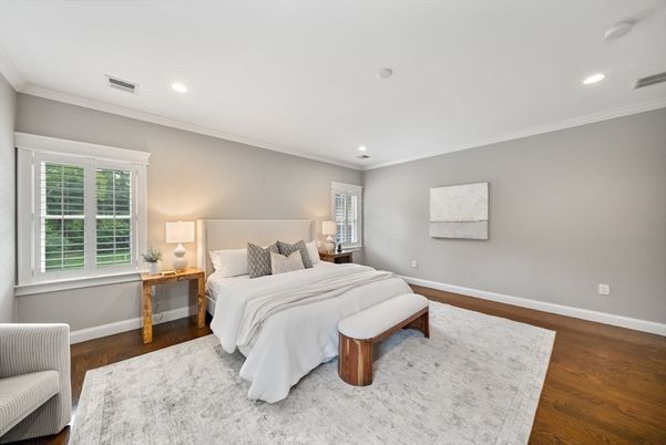 Bedroom, Interior, Recessed Lighting, Wood Texture Flooring