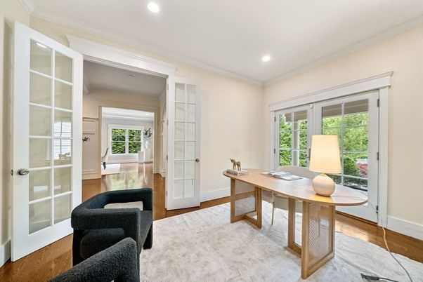 Home Office, Interior, Recessed Lighting, Wood Texture Flooring